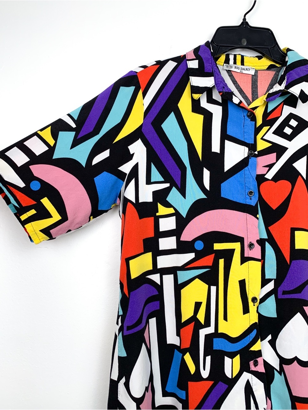 Big Dart retro 90s-style short-sleeve button-up shirt bright abstract print XL
